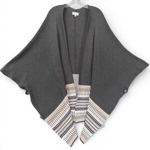 Joseph A Gray Open Front Knit Poncho Cardigan Sz 1X Geometric Border Cozycore